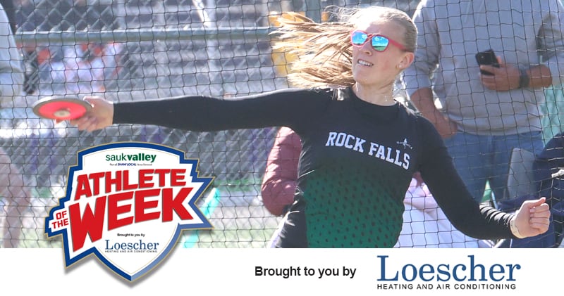 Rock Falls' Kayla Hackbarth is the Sauk Valley Athlete of the Week, presented by Loescher Heating and Air Conditioning. She finished 13th at state in the discus with a season-best throw.