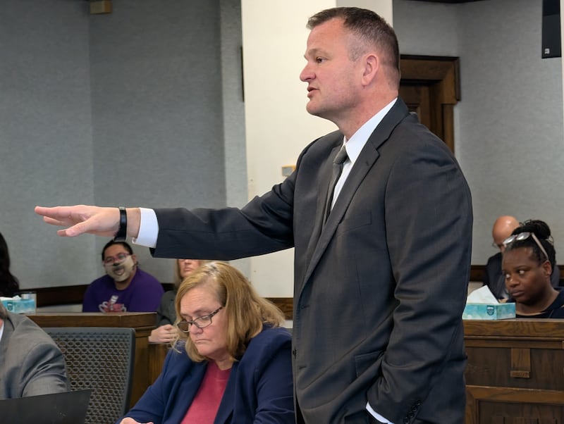 Kankakee County State's Attorney Jim Rowe speaks during Monday's court date in the Xandria Harris trial on March 9, 2026.