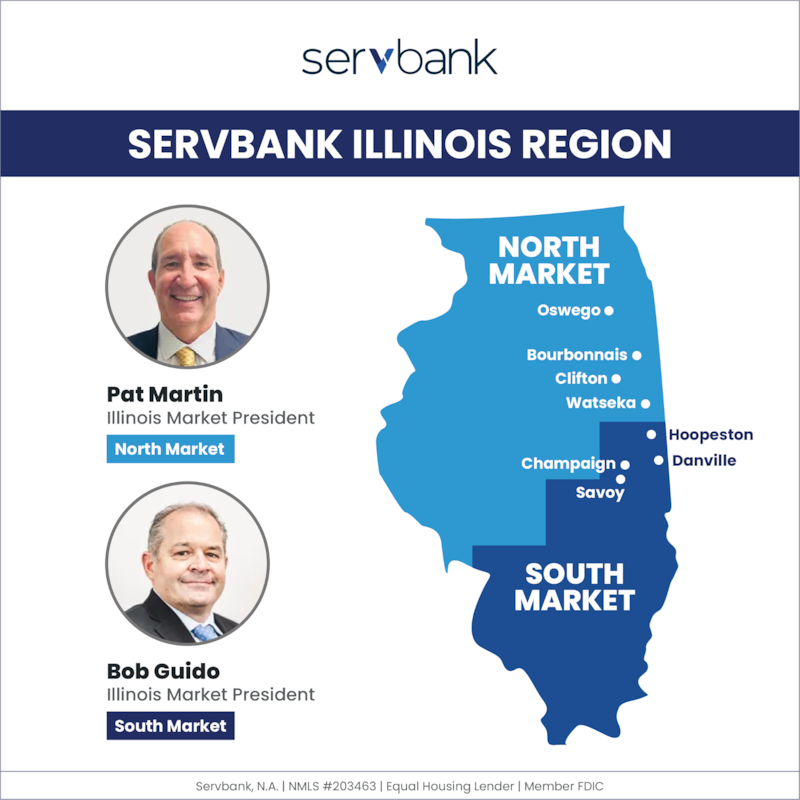 Servbank has appointed Pat Martin and Bob Guido as North and South Market Presidents.