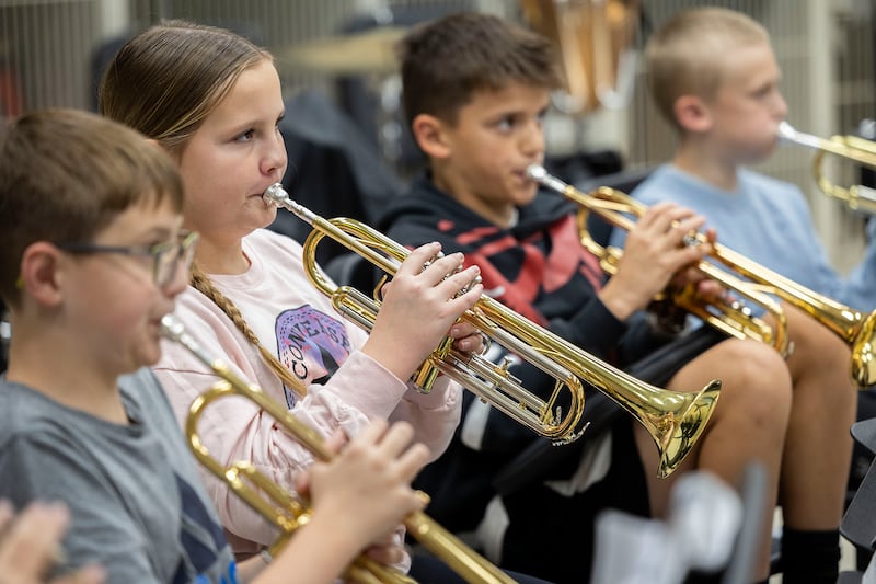 Sixth grade band students practice Monday, Oct. 20, 2025, at Reagan Middle School.