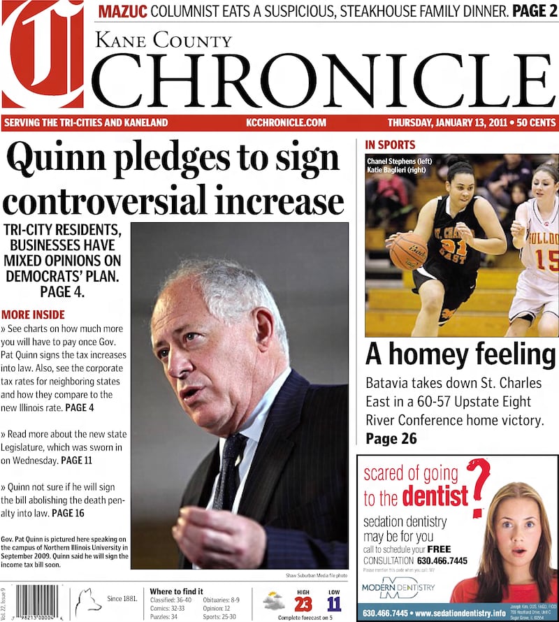 The cover of the Kane County Chronicle for Jan. 13, 2011
