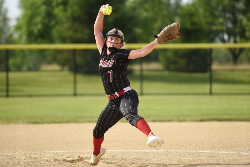 Bradley-Bourbonnais' Lydia Hammond throws a pitch during the IHSA Class 4A Normal Community West Sectional semifinals against Minooka Tuesday, June 3, 2025.