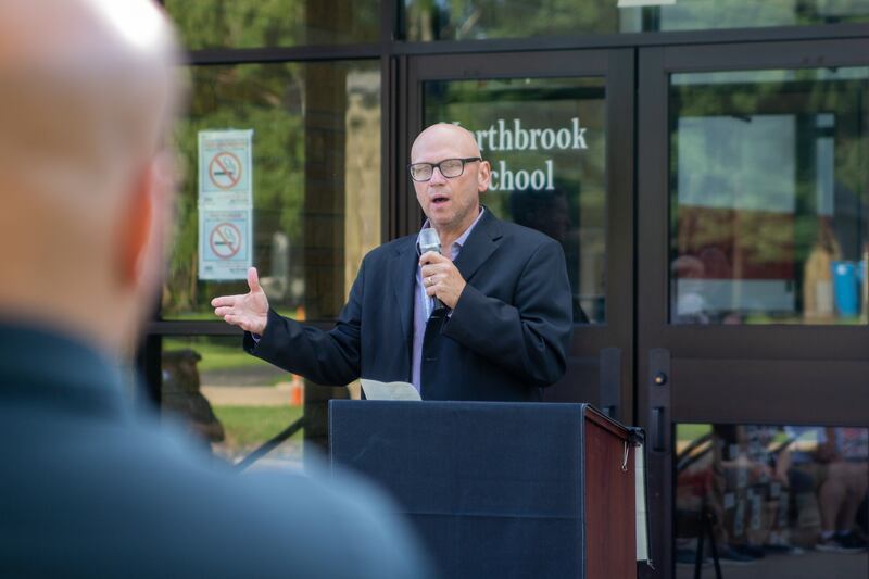 Mendota Elementary Superintendent Bradley Cox speaks about the district's solar plan on Thursday, July 18, 2024, at Northbrook Elementary School.