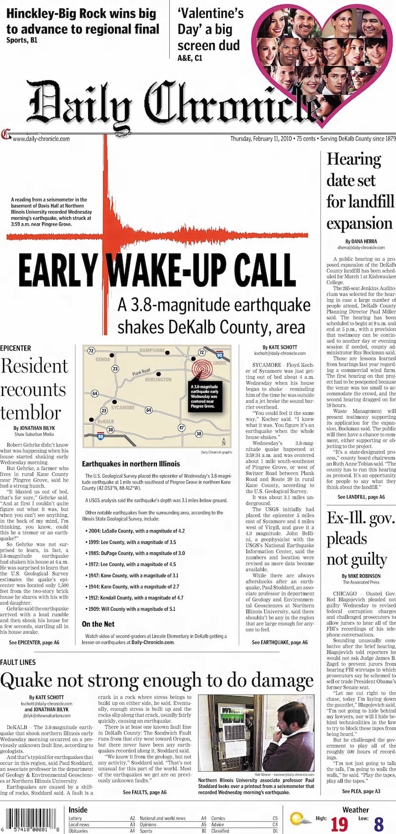 The cover of the Daily Chronicle for February 11, 2010