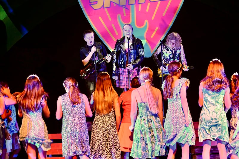 Coal City Theatre Department will present The SpongeBob Musical—Youth Edition this weekend in the Coal City Performing Arts Center at Coal City High School. Taking the stage are [from left]: Derek Maxwell, as Patrick Star; Gabby Byers, as Sandy Cheeks, and Jett Johnson as SpongeBob Square Pants.