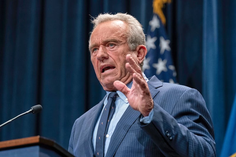 FILE - Health and Human Services Secretary Robert F. Kennedy Jr. speaks during a news conference on the Autism report by the CDC at the Hubert Humphrey Building Auditorium in Washington, April 16, 2025. (AP Photo/Jose Luis Magana, file)
