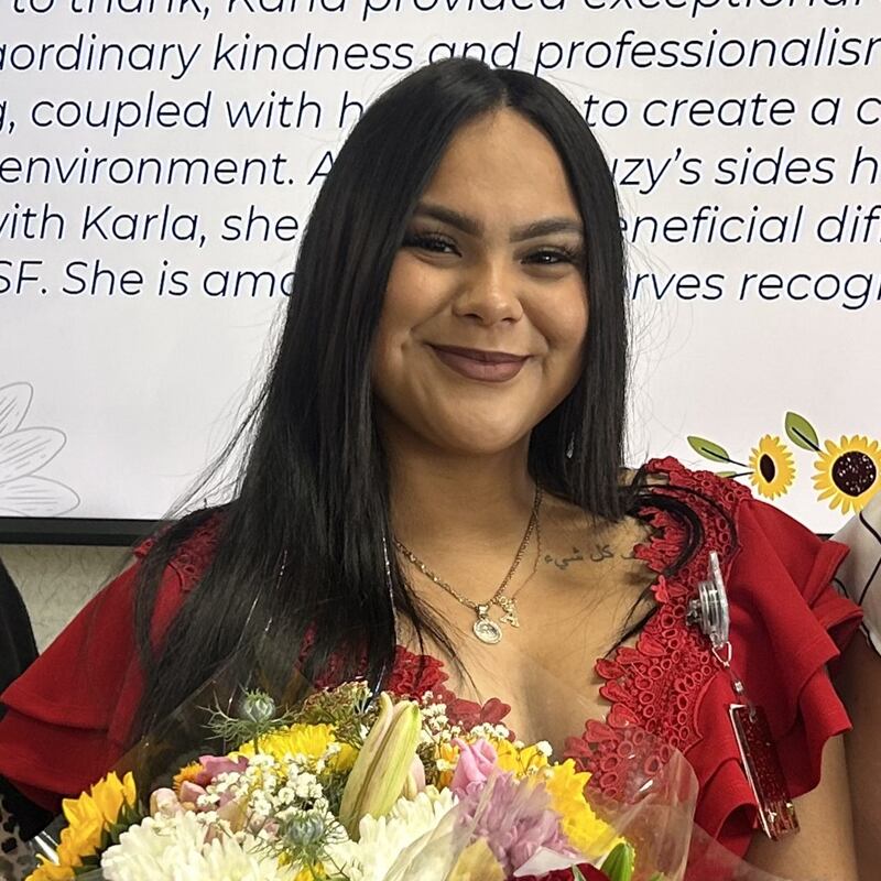 OSF HealthCare St. Elizabeth Medical Center announced Karla Martinez-Santoyo, a patient care tech from the medical/surgical inpatient unit, recently received the Sunflower Award.
