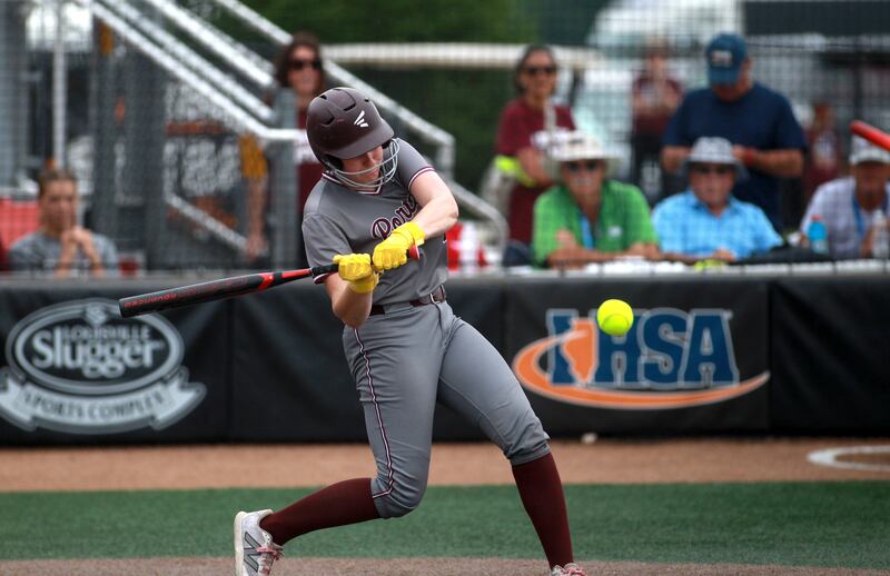 Lockport's Liliana Janeczko gets a hit during a IHSA Class 4A state semifinal game against Barrington on Friday, June 13, 2025 at the Louisville Slugger Sports Complex in Peoria.
