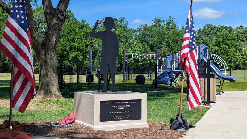 The community gathered with the family of Wadee Alfayoumi on Saturday, June 28, 2025, to dedicate a monument to honor the life of a 6-year-old whose life was brutally cut short. The monument, located at Van Horn Woods East Playground in Plainfield, will preserve the memory of 6-year-old Wadee Alfayoumi, who was stabbed to death on Oct. 14, 2023 in an anti-Palestinian, anti-Muslim hate crime in Plainfield.