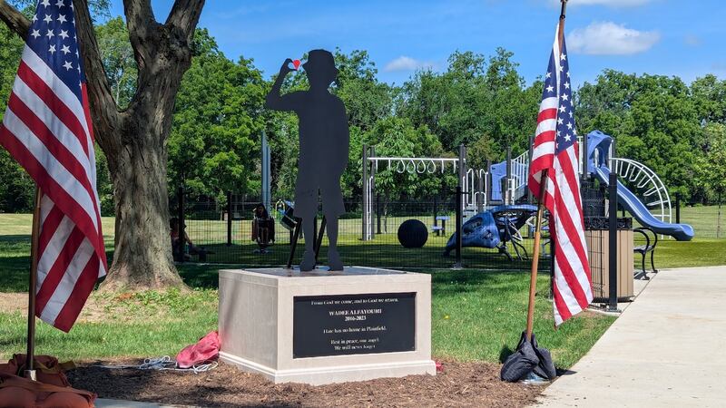 The community gathered with the family of Wadee Alfayoumi on Saturday, June 28, 2025, to dedicate a monument to honor the life of a 6-year-old whose life was brutally cut short. The monument, located at Van Horn Woods East Playground in Plainfield, will preserve the memory of 6-year-old Wadee Alfayoumi, who was stabbed to death on Oct. 14, 2023 in an anti-Palestinian, anti-Muslim hate crime in Plainfield.