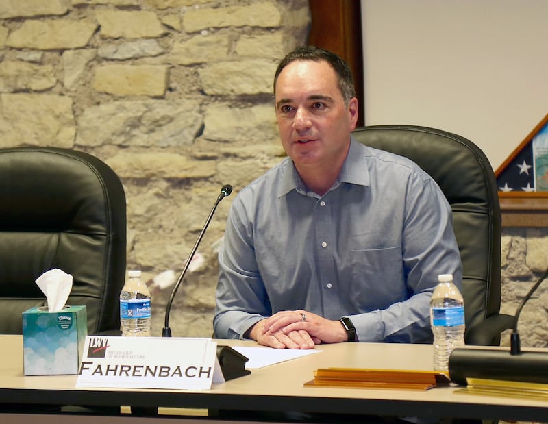 James Fahrenbach, a candidate for Batavia Ward 5, answers a question during a candidate forum hosted by the League of Women Voters of Central Kane County on Tuesday, Feb. 4, 2025 at the Batavia City Hall.