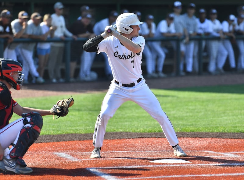Joliet Catholic's Steve Martin (7) at bat during the 3A Joliet Catholic Regional game against Streator on Wednesday, MAY. 27, 2026, at Joliet.