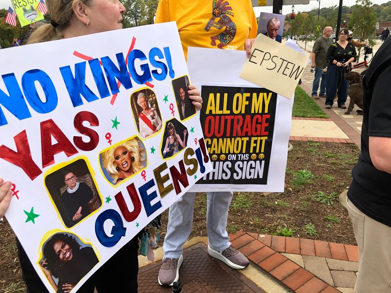 Between 500-600 people were estimated at the No Kings protest Saturday morning in Algonquin on Route 62, part of more than 2,500 rallies held across the country, according to organizers.
