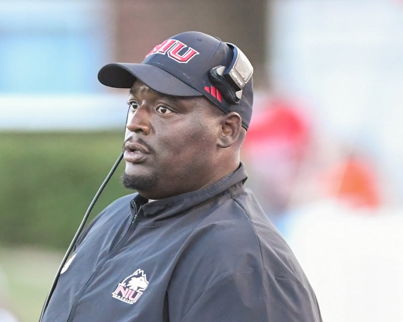 Northern Illinois Huskies head coach Thomas Hammock looks on as Buffalo’s field goal was good to secure the win over Northern in overtime on Saturday Sept. 21, 2024, held at Huskie Stadium in DeKalb.