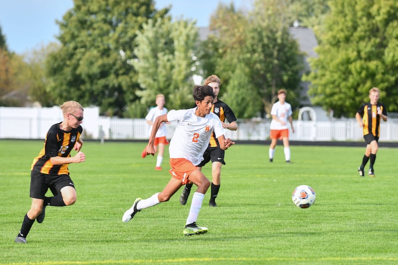Beecher's Wences Baumgartner sprints toward the goal during the Bobcats' game against Herscher in the Rivals Cup on Sept. 20, 2022.