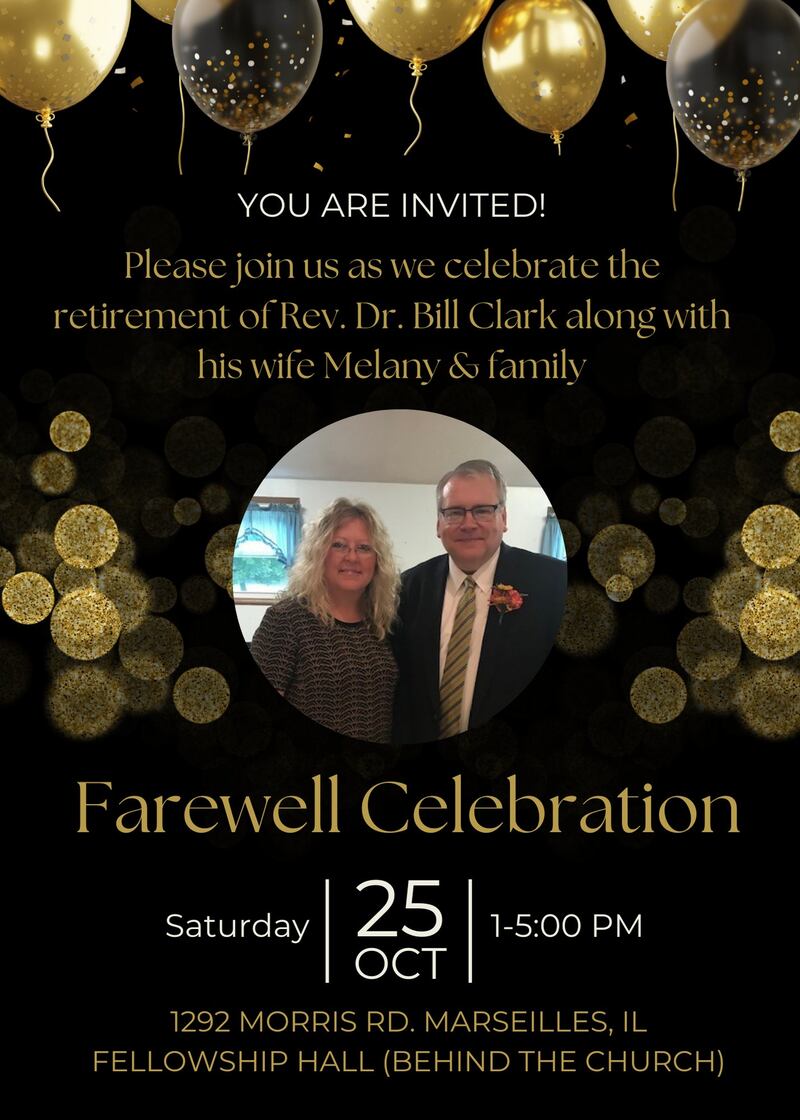 The Marseilles Church of the Nazarene will host an open house to celebrate Reverend Bill Clark’s retirement from 1 to 5 p.m. Saturday, Oct. 25, in the church’s fellowship hall.