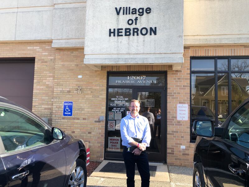 Steve Morris, the presumptive winner of Hebron's Village President race on Monday, April 14, 2025, at Hebron Village Hall.