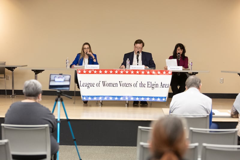 League of Women Voters held a forum for Democratic Treasurer candidates on Tuesday, Jan.13,2026 at the Gail Borden Library in Elgin.