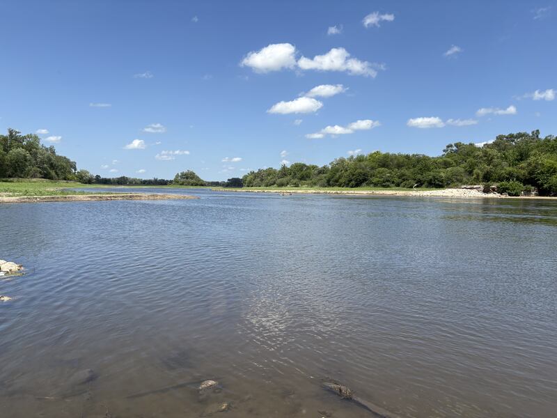 The Fox River flows near the former Carpentersville dam site June 22, 2025.