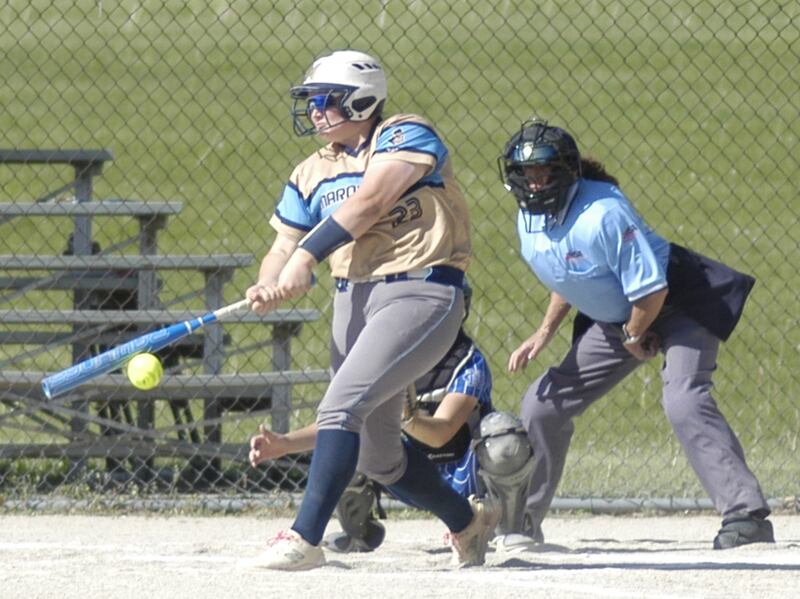 Marquette's Taylor Cuchra connects on a pitch. Marquette traveled to Newman to play a game on Friday, May 16, 2025.