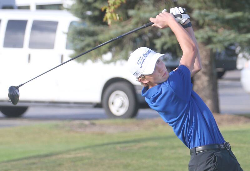 Princeton's Jackson Mason tees off during the Class 1A Regionals on Wednesday, Oct. 1, 2025 at Deer Park Golf Club in Oglesby.