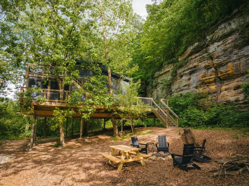 The Treehouses at Starved Rock is a 26-acre retreat carved into Starved Rock’s border. There are two treehouses available for short stays and two more under construction with availability beginning in February.