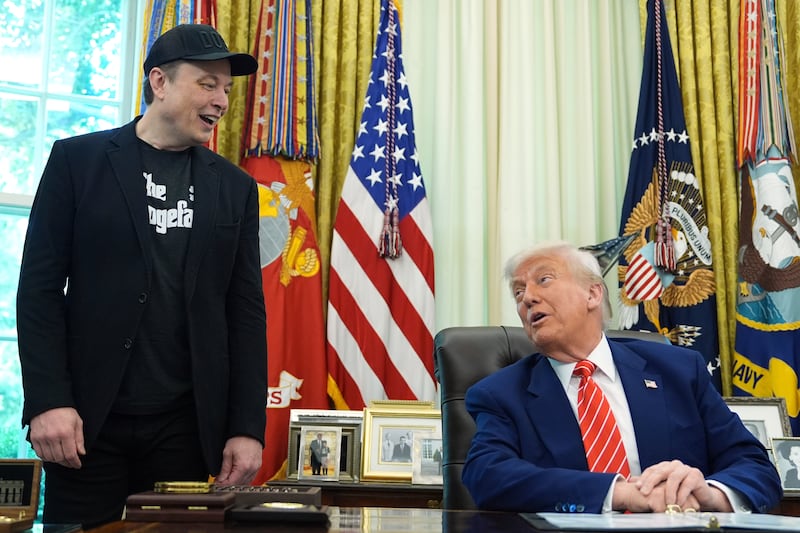 President Donald Trump speaks during a news conference with Elon Musk in the Oval Office of the White House, Friday, May 30, 2025, in Washington. (AP Photo/Evan Vucci)
