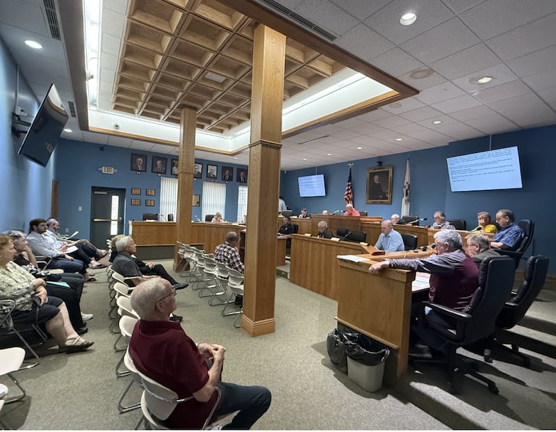 Members of the La Salle City Council discussing the possibility of amending the new ordinance on non-highway motor vehicle certification at its Monday, April 13 meeting.