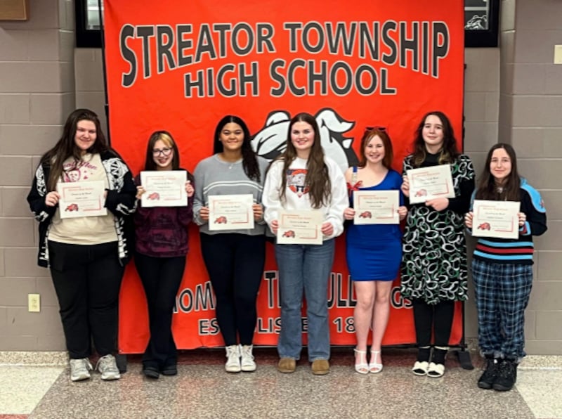 Streator High School December students of the month, from left: Jayden Coplin, Velony Parcher, Talisa Horton, Audrina Hewitt, Lauren Snyder, Naomi Hebert and Giabella Patterson. Not pictured: Jezyka Rose, Penelope Heilman and Richard Benton.