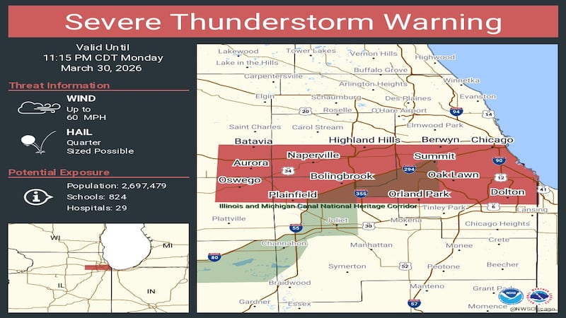 Severe thunderstorm warning for several northern Illinois counties