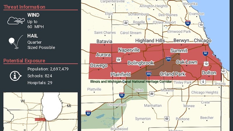 Severe thunderstorm warning for several northern Illinois counties