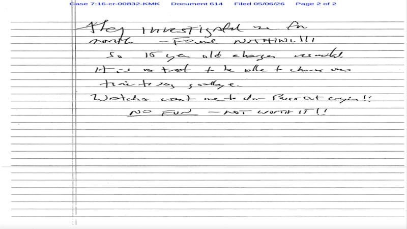 A note a former cellmate says he found after Epstein’s suspected suicide attempt is released
