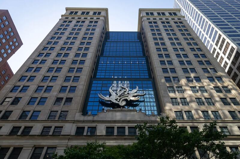 The Michael A. Bilandio Building in downtown Chicago, shown in May 2024, houses the offices of the Illinois Commerce Commission.
