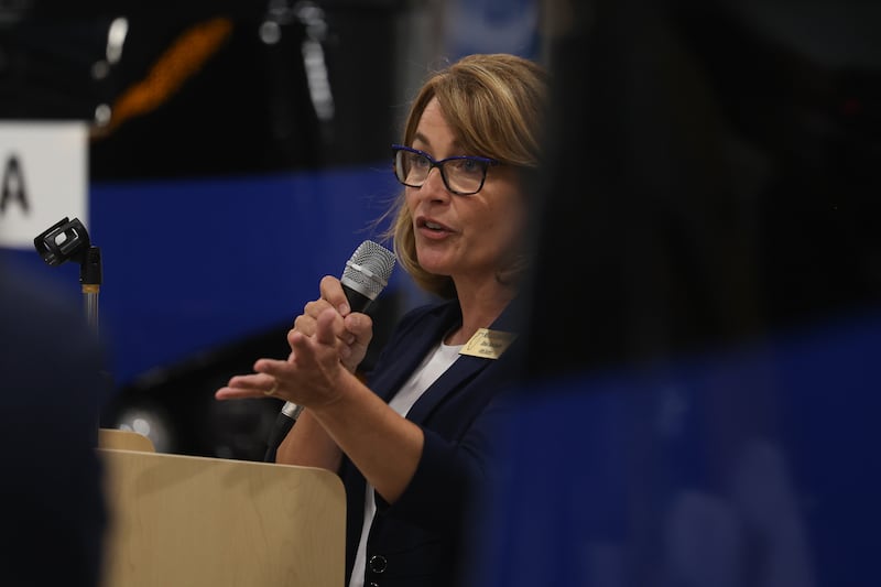 Senator Meg Loughran Cappel speaks at Pace’s new 264,000 square foot state-of-the-art facility in Plainfield on Thursday. Thursday, July 21, 2022 in Plainfield.