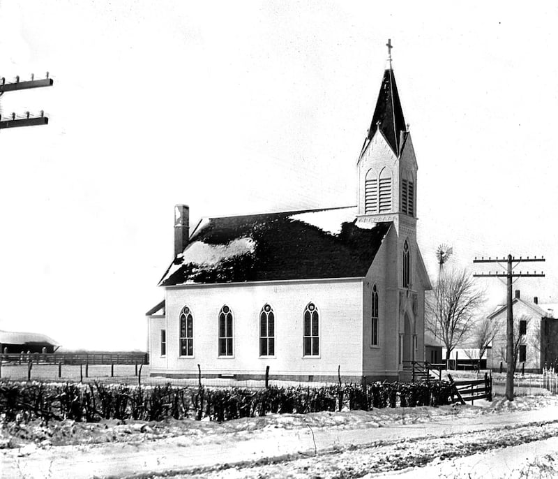 Cross Lutheran Church south of Yorkville on Illinois Route 47, shown here before it’s brick cladding was added, was once slated to be the center of a brand new town platted as Kollman in Kendall County.