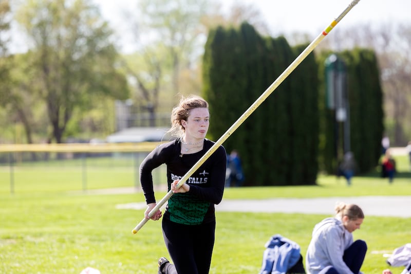 Rock Falls pole vaulter Ryleigh Eriks warms up Tuesday, April 29, 2025.