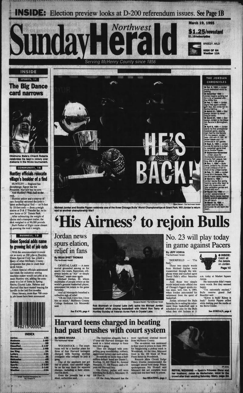 The cover of the Northwest Herald for March 19, 1995