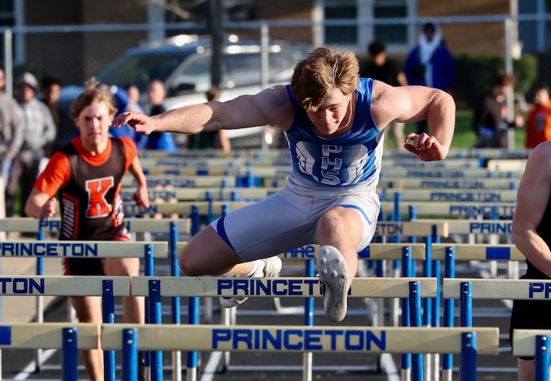 Princeton's Casey Etheridge clears a hurdle in Monday's Ferris Invite at Princeton.