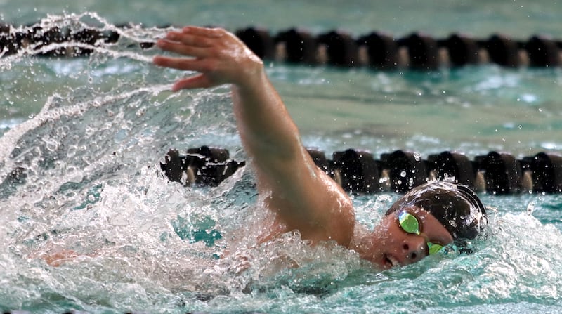 Bella Fontana of Crystal Lake South co-op swims the 200-yard freestyle during the Fox Valley Conference Championship Meet at Woodstock North High School on Saturday, Nov. 2, 2024 in Woodstock .