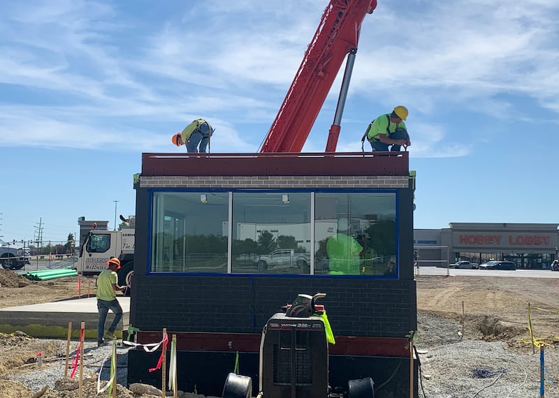 Workers construct the 7 Brew Coffee in Bradley near the Texas Roadhouse, 1290 N. Bradley Boulevard on Wednesday, June 3, 2026.