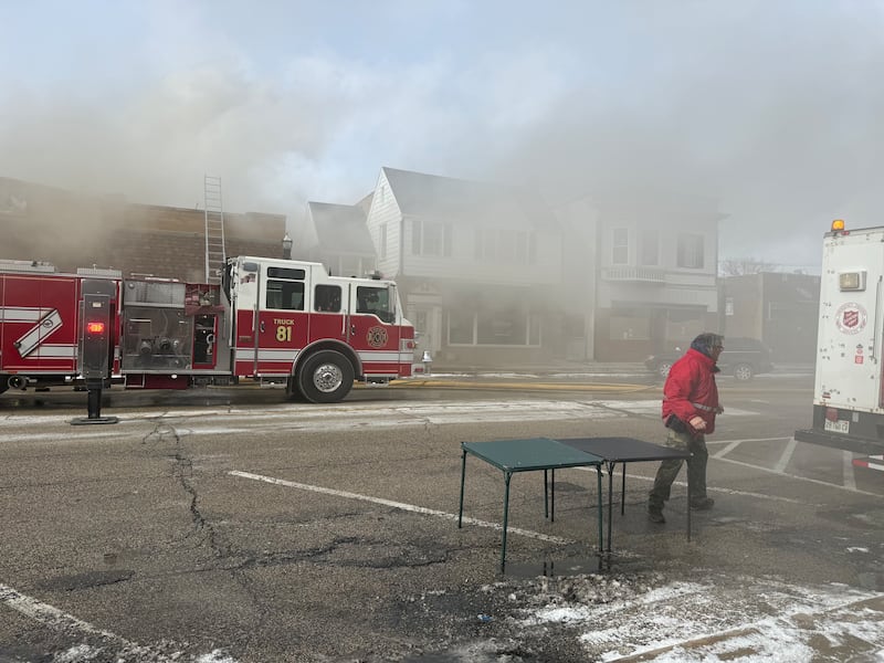 A fire truck pictured in front of the Riverside Bake Shop in downtown McHenry Jan. 18, 2026.
