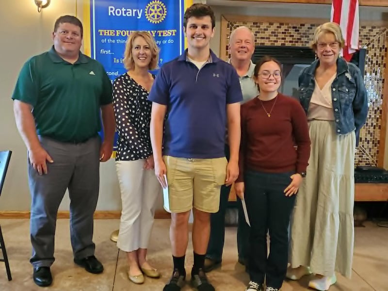 From left: Derek Fetzer, Tracy Grimmer, Matthew Lord, Michael Stutzke, Lydia Johnson and Joanne Sheldon at the Princeton Rotary Club's 2026 scholarship awards presentation. Lord and Johnson received the Judd Lusher Memorial Scholarship and Swan Eickmeier Scholarship, respectively. Fetzer, Grimmer, Stutzke and Sheldon serve on the club's Grants/Scholarship Committee.