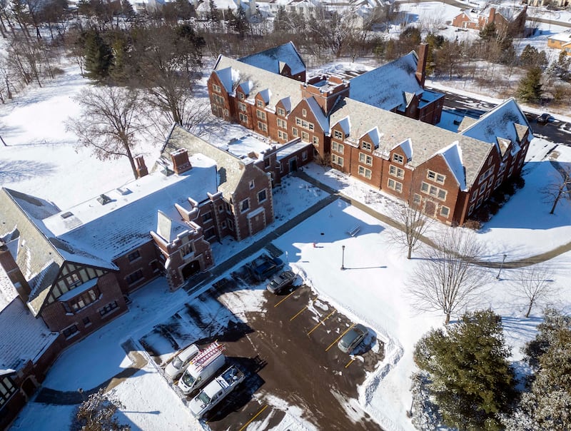 Mayslake Hall, the Tudor Revival-style mansion, and the attached retreat wing Thursday, Feb. 13, 2025 in Oak Brook.