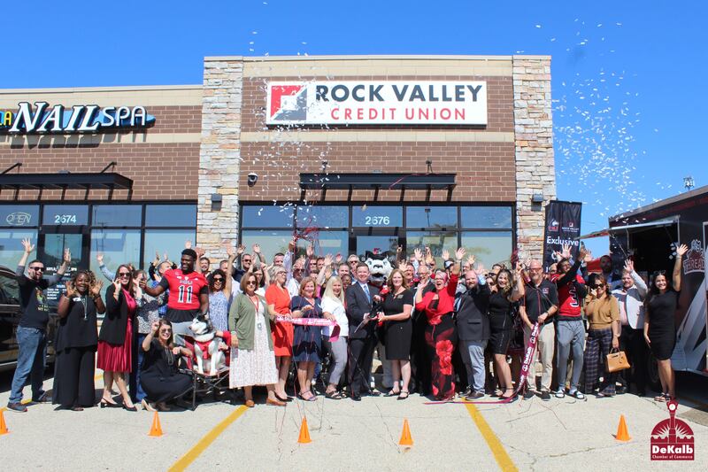 The DeKalb Chamber of Commerce celebrating Rock Valley Credit Union's new location
