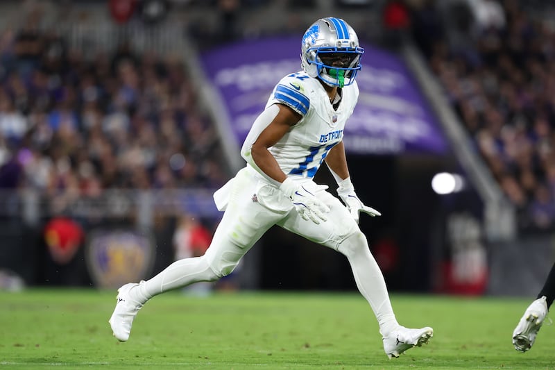 Detroit Lions wide receiver Kalif Raymond (11) in action during the first half of an NFL football game against the Baltimore Ravens, Monday, Sept. 22, 2025, in Baltimore. (AP Photo/Terrance Williams)