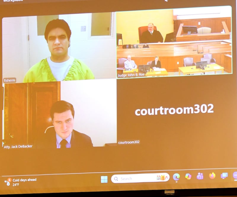 Jonathon Gounaris (upper left) and his attorney Jack DeBacker appeared in Ogle County Court via video on Thursday, Dec. 11, 2025.