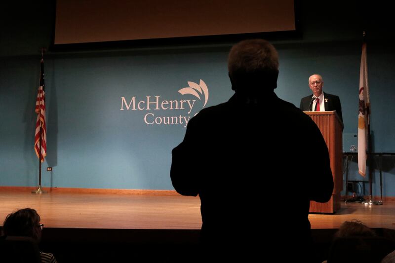 Democratic U.S. Rep. Bill Foster answers a question during a town hall on Wednesday, April 16, 2025, at McHenry County College's Luecht Auditorium in Crystal Lake.