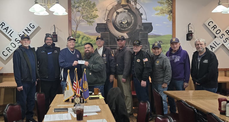 On March 11 the American Legion Post 403 of Rochelle gave a donation to the Rochelle Little League. From left to right Eric Welles (finance officer), Manny Lopez (Rochelle Little League president), Wayne Argetsinger (Rochelle Little League vice president), Josh Kulwicki (Rochelle Little League treasurer), Steve Korth (adjutant), Russel Henson (senior vice commander), Paul Bearrows (chaplain), Jose Huerta (junior vice commander), Gary Tarvestad (sergeant at arms) and John Gruben (youth activities officer).