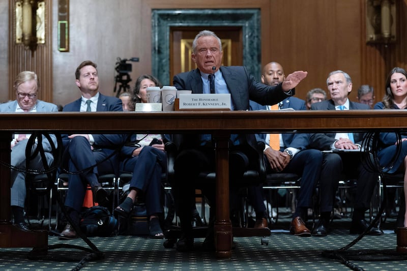 Health and Human Services Secretary Robert F. Kennedy Jr. testifies before the Senate Committee on Finance hearing to examine the President's proposed budget request for fiscal year 2027 for the Department of Health and Human Services on Capitol Hill, Wednesday, April 22, 2026, in Washington. (AP Photo/Jose Luis Magana)