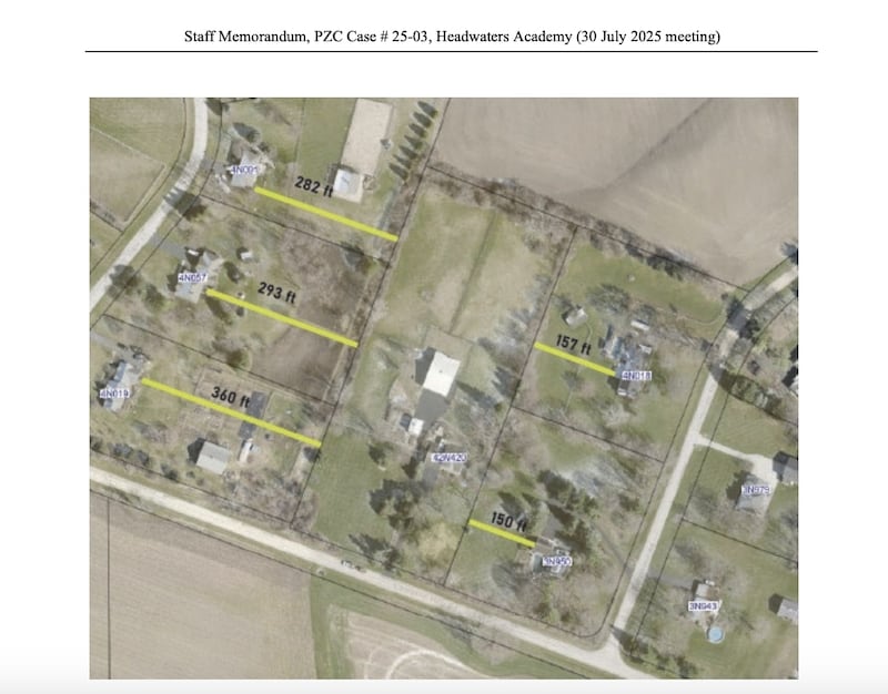 A map of the area for a proposed private school, Headwaters Academy, 42W420 Campton Hills Road, Campton Hills. A Planning and Zoning Commission hearing was continued to 7 p.m. Wednesday, July 30, on a petition for a special use zoning variance to allow the school.
